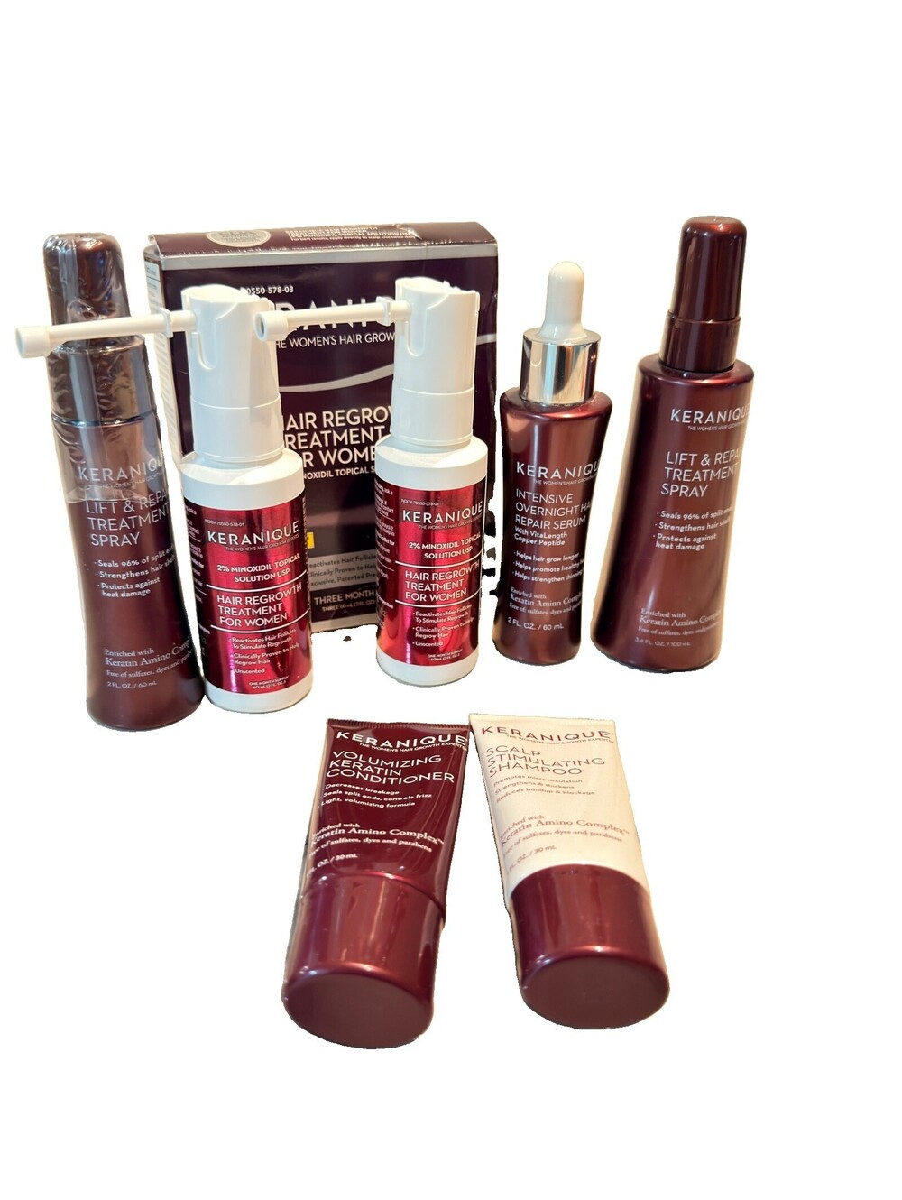 Keranique Hair Regrowth Treatment Spray Conditioner Lift & Repair Shampoo Serum